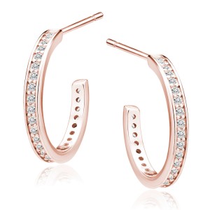 Cercei rotunzi din argint placati cu aur roz cu pietre 15 mm DiAmanti Z1698ERG_W-DIA (Argint 925‰ 2 g.)